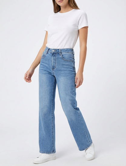 Jean mit weitem Bein und ausgewaschenem Look - Blau
