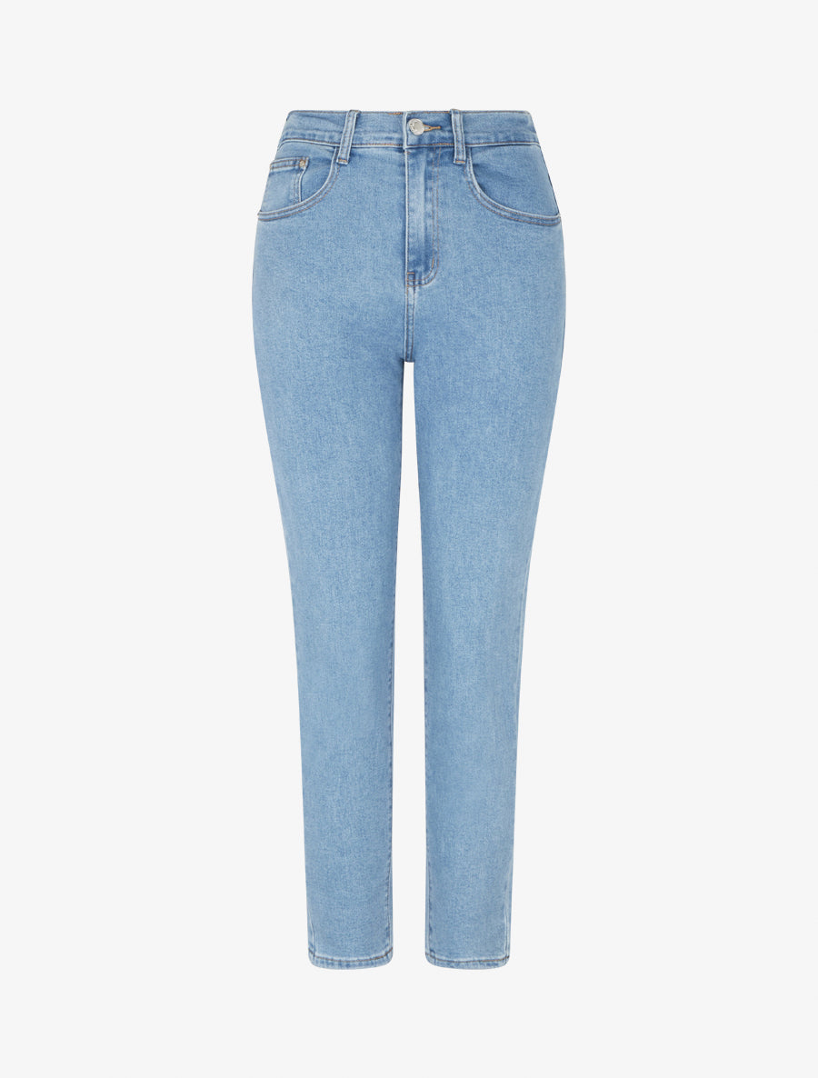 Jean élastiqué coupe mom fit - Bleu - 1