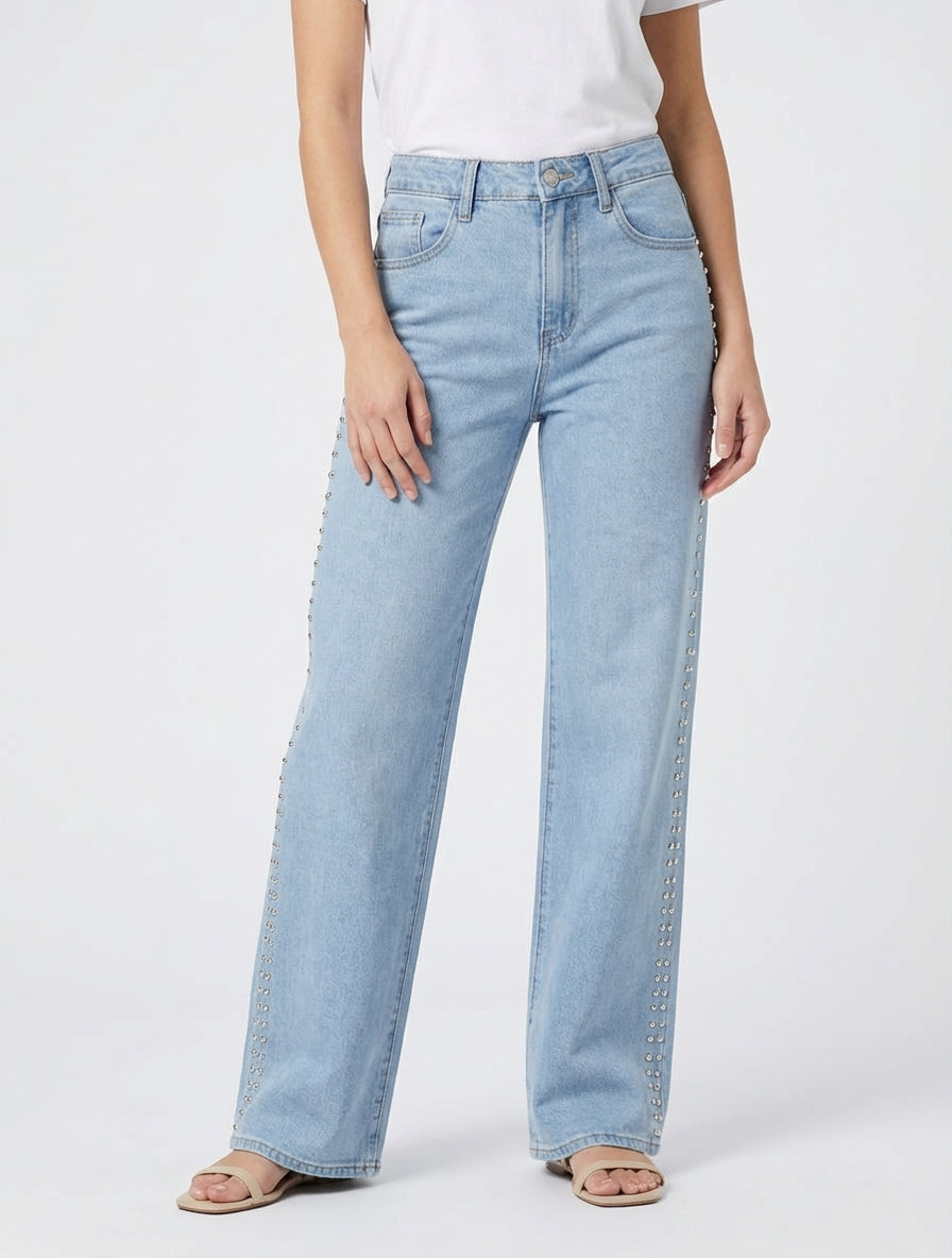 Jean mit Nietenbesatz - Blau