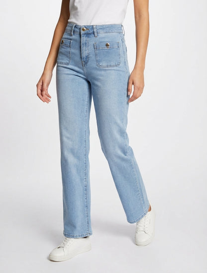 Jean mit dekorativen Knöpfen im geraden Schnitt - Blau