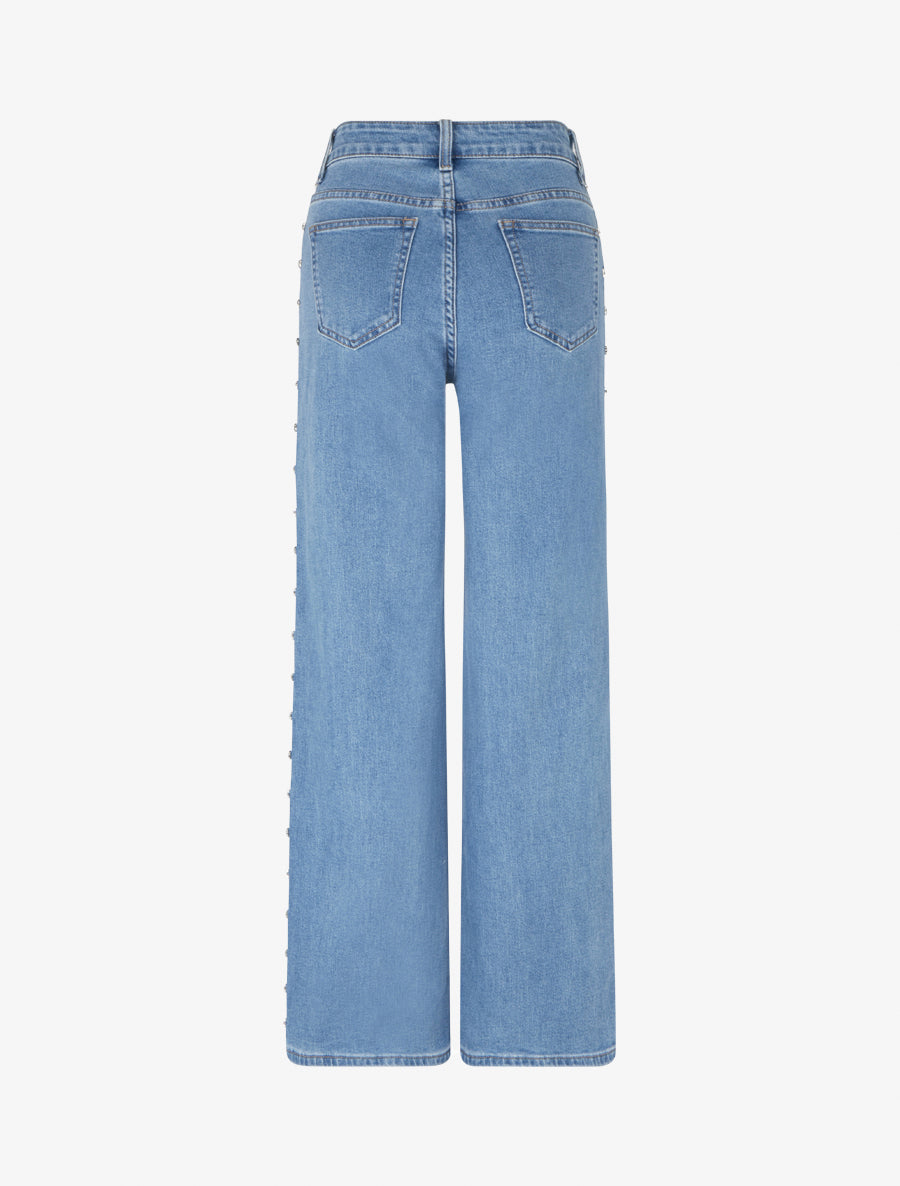Jean wide leg à strass étoiles - Bleu - 2