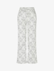 Jean wide leg imprimé fleuri coupe droite - Blanc - 1