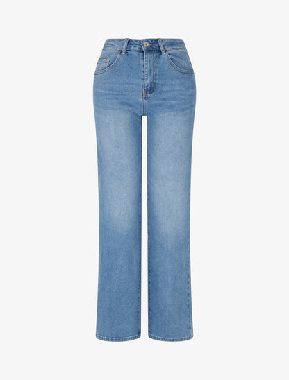 Jean wide leg délavé coupe droite - Bleu - 1