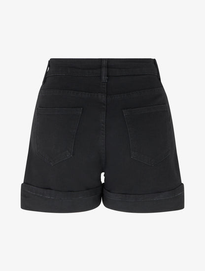 Short uni en jean à revers - Noir - 2