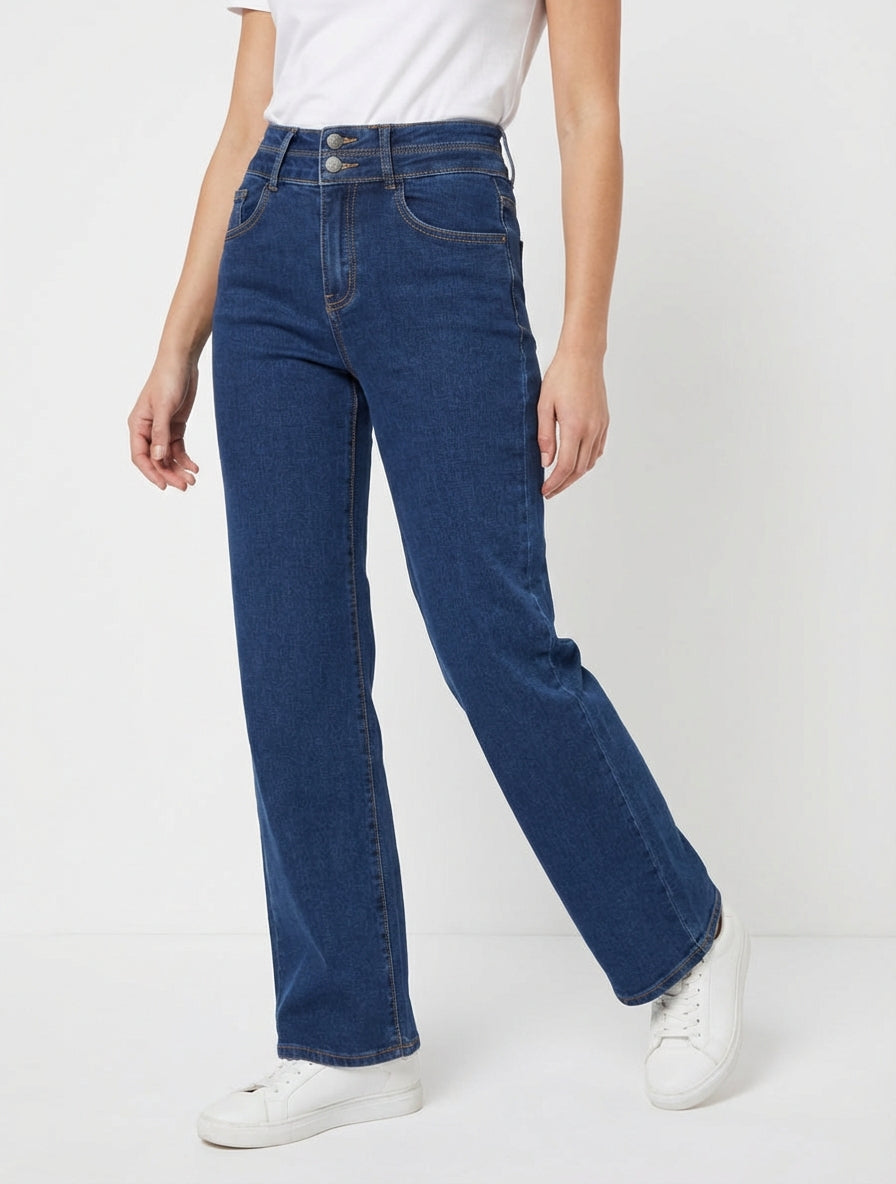 Jean mit hoher Taille und geradem Schnitt - Blau