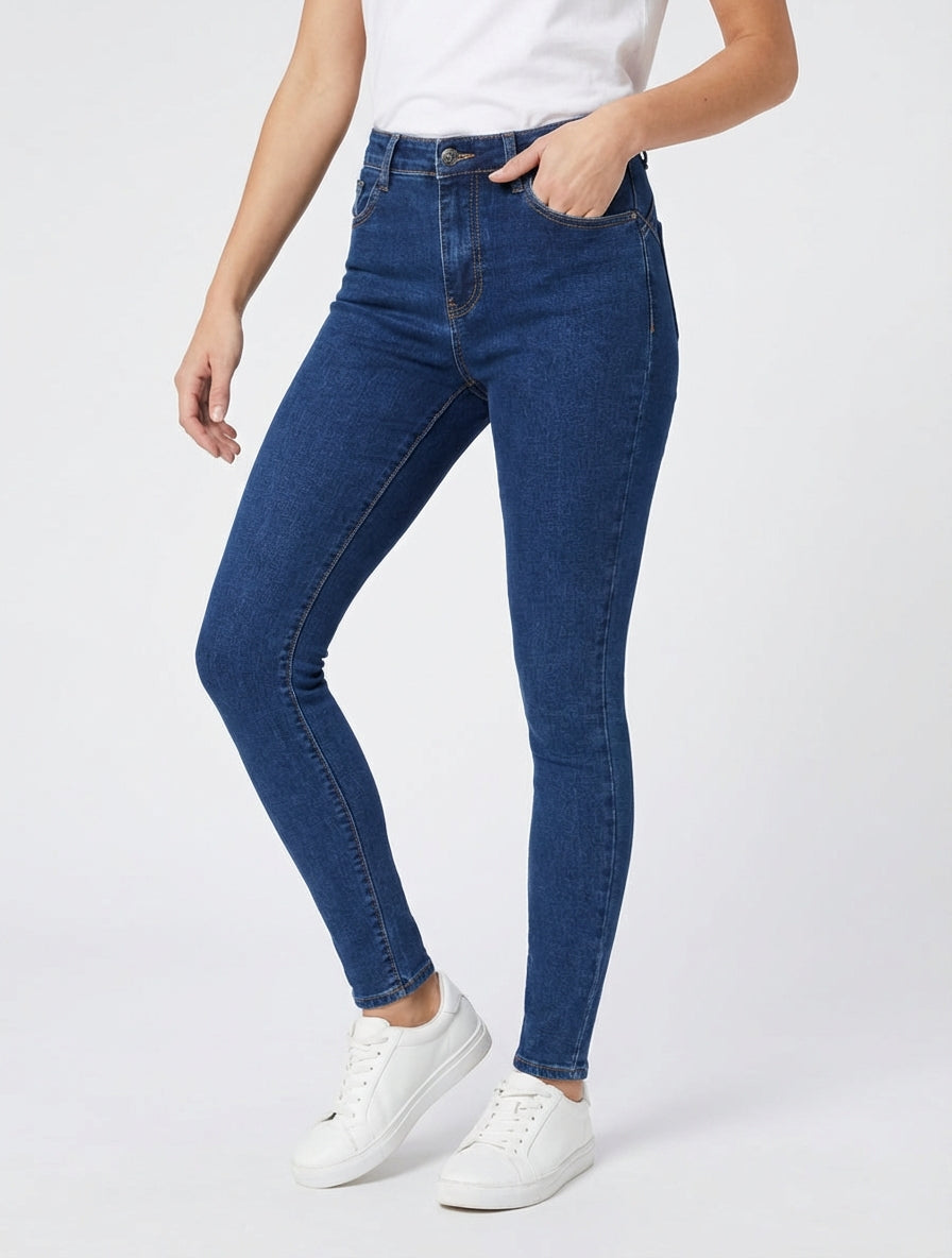High-Waist Skinny Jeans - Blau