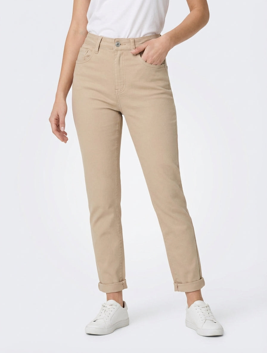Jean mit hoher Taille - Beige