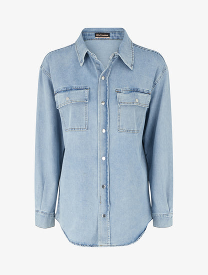 Chemise en jean droite à manches longues - Bleu - 1