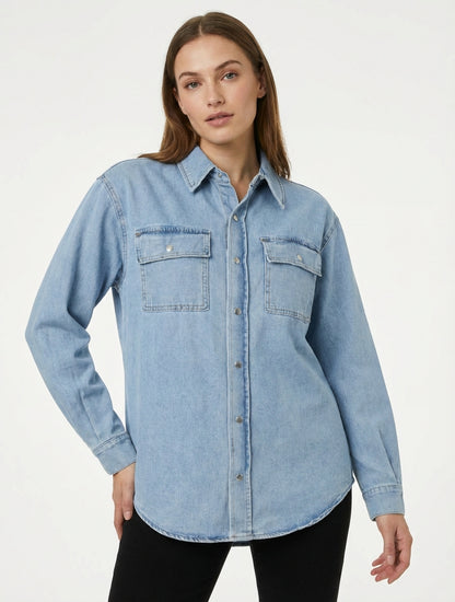 Langärmeliges, gerades Jeanshemd - Blau