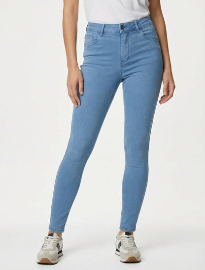 Unifarbene Skinny-Jeans mit normaler Taille - Hellblau