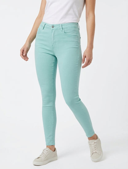 Unifarbene Skinny-Jeans mit normaler Taille - Wassergrün