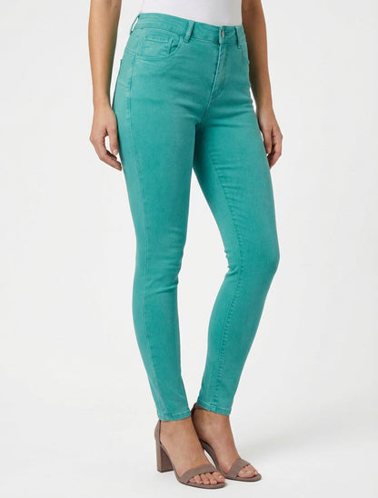 Unifarbene Skinny-Jeans mit normaler Taille - Türkis