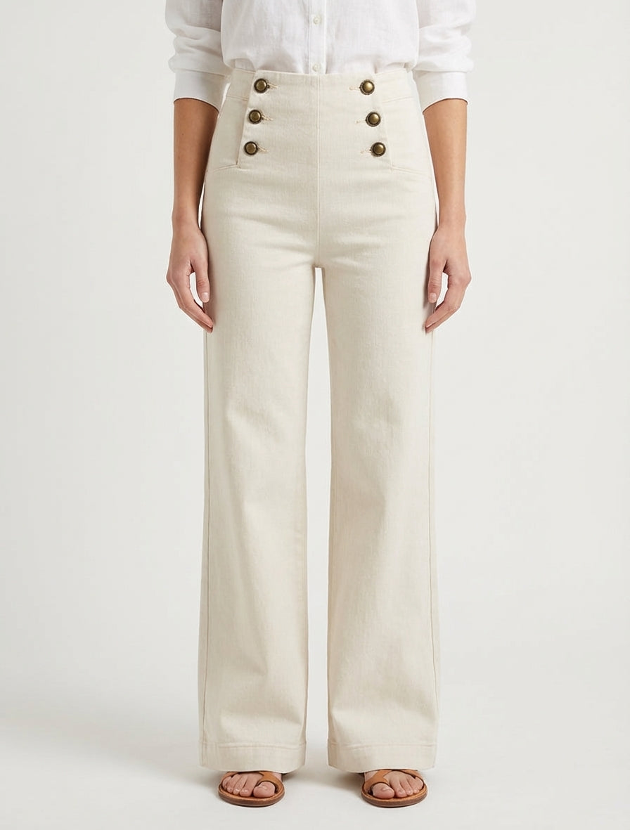 Jean gerade geschnittener Hosenstil mit Klappe. - Beige