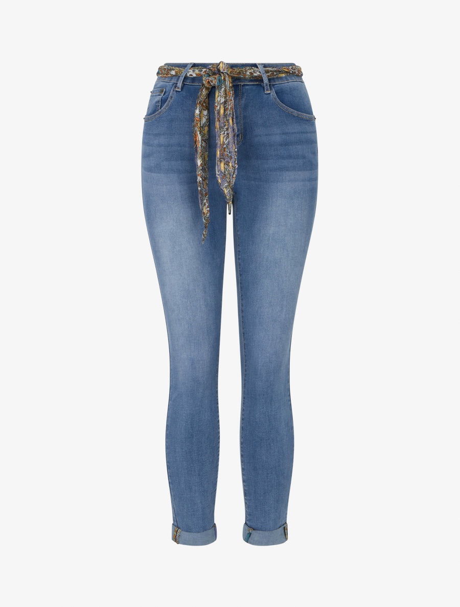 Jean skinny à ourlets fantaisies et ceinture - Bleu - 1
