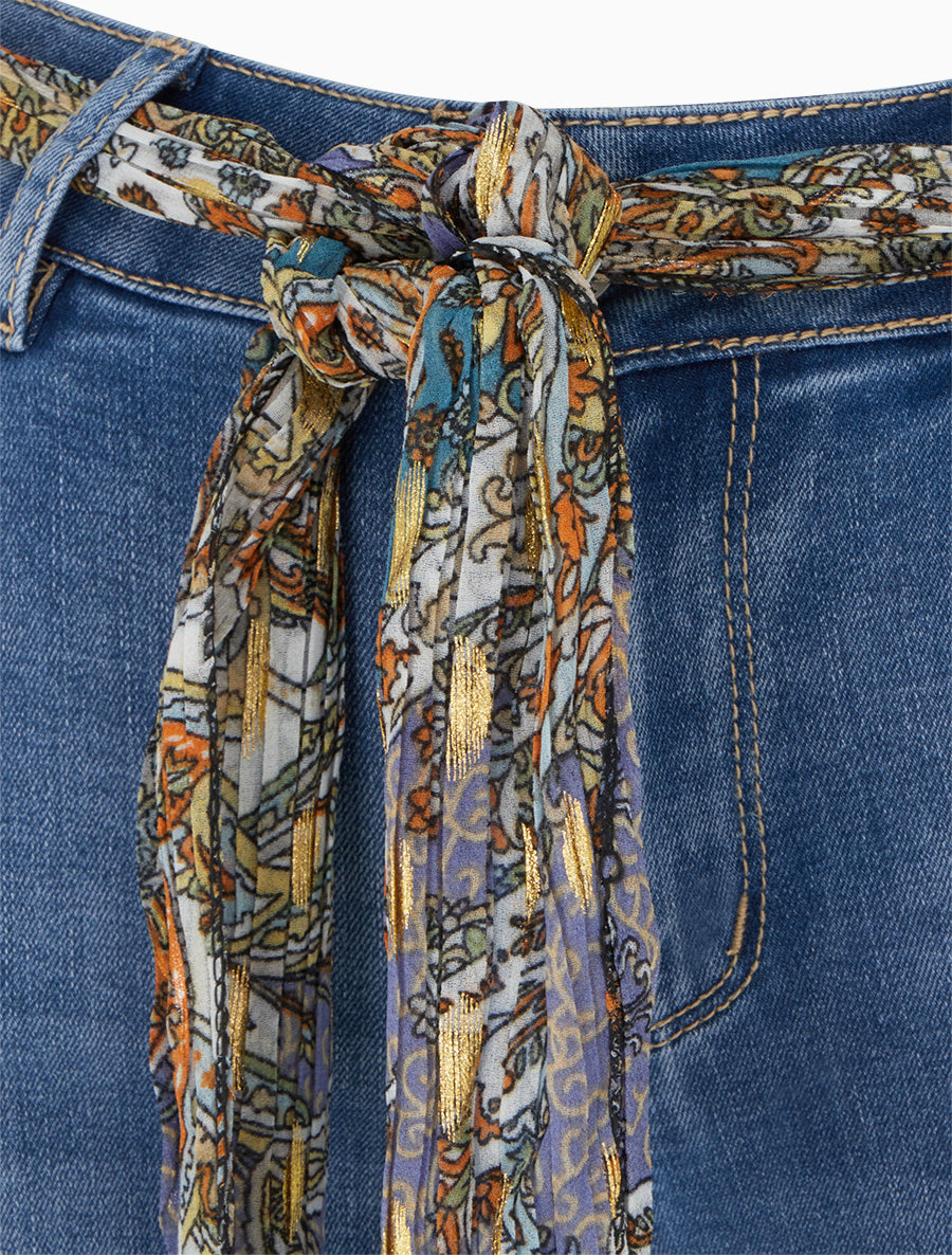 Jean skinny à ourlets fantaisies et ceinture - Bleu - 3