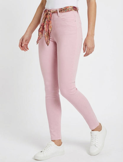 Skinny-Jeans mit bedrucktem Gürtel - Blassrosa