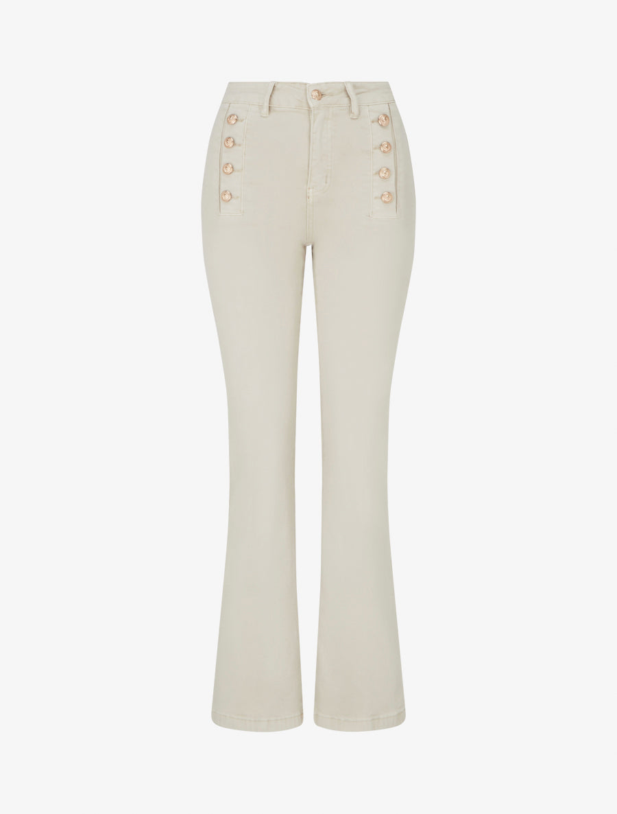 Jean droit taille standard boutonnée - Beige - 1