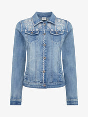 Veste en jean à broderies florales - Bleu - 1