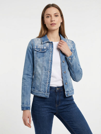 Jeansjacke mit Blumenstickereien - Blau