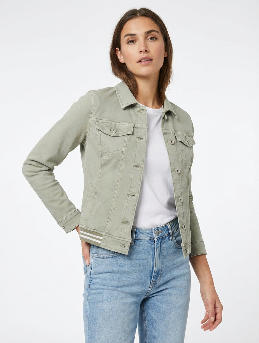 Jeansjacke mit elastischen Bündchen - Hellkhaki