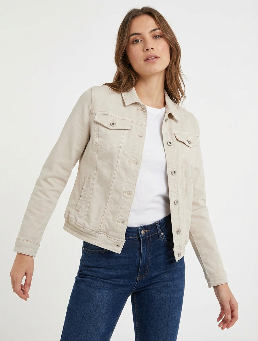 Jeansjacke mit elastischen Bündchen - Beige