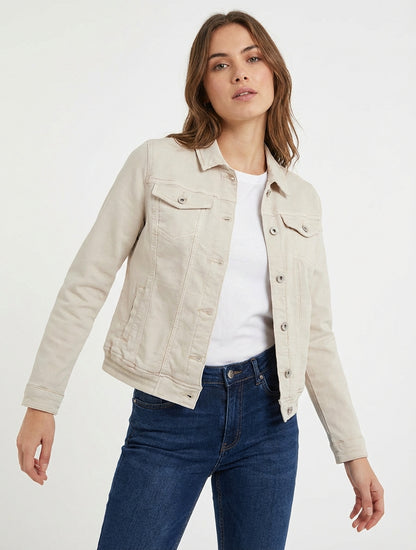 Jeansjacke mit elastischen Bündchen - Beige