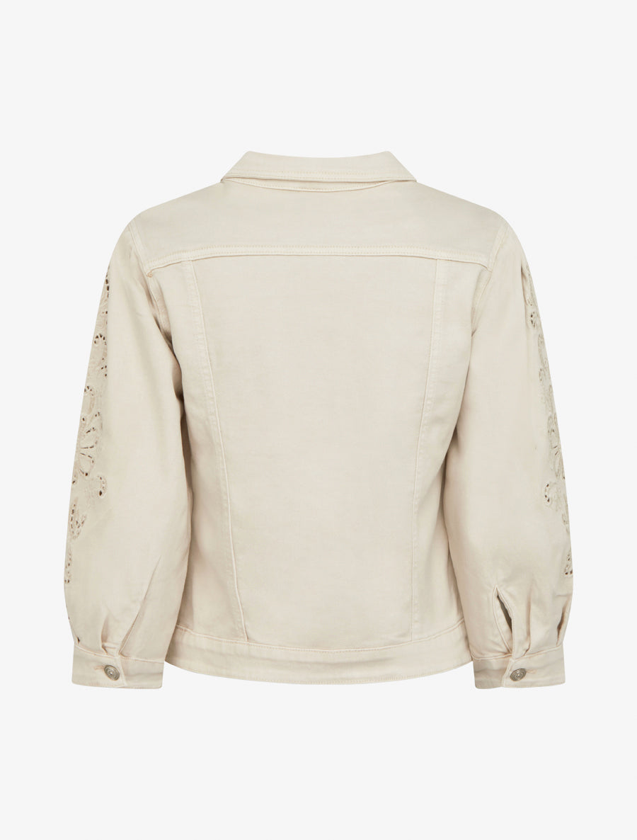 Veste en jean à manches brodées - Beige - 2