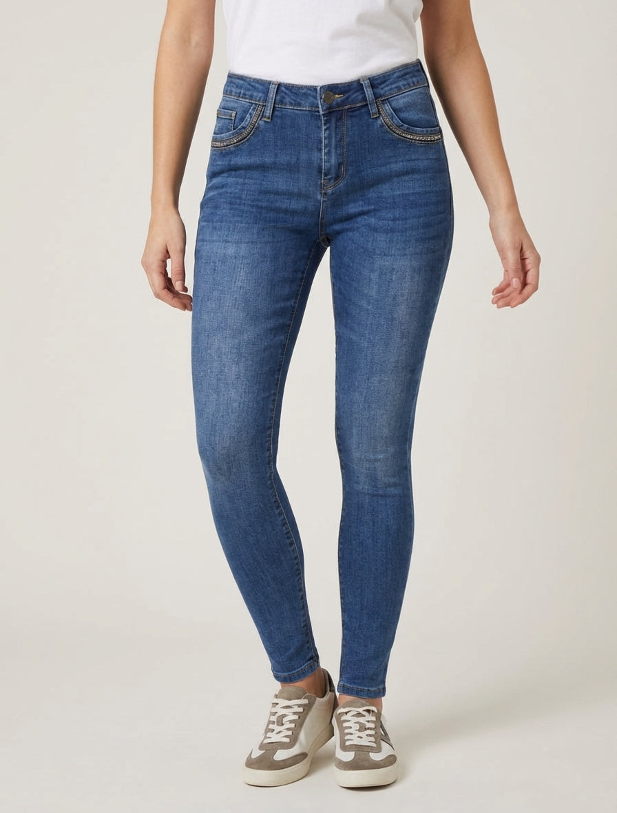 Skinny-Jeans mit Strass-Taschen - Blau