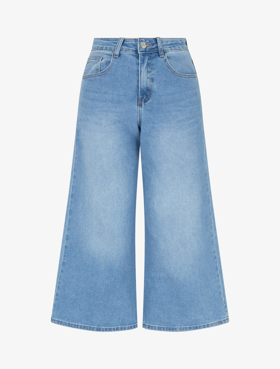 Pantacourt large en jean - Bleu - 1