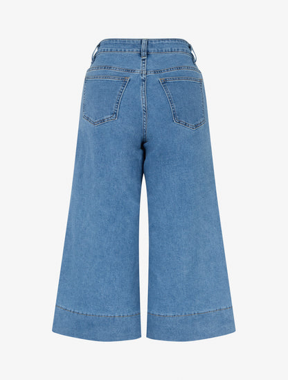Pantacourt wide leg en jean - Bleu - 2