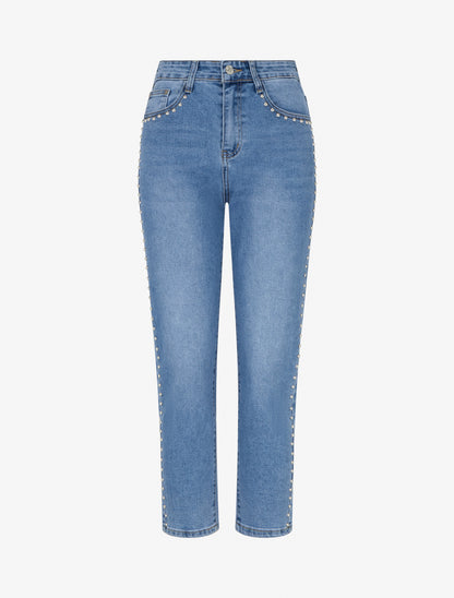 Jean clouté coupe mom fit - Bleu - 1