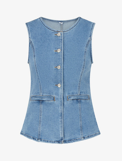 Top en jean boutonné - Bleu - 1