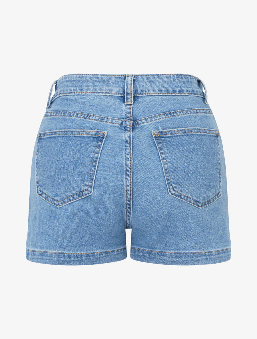 Short en jean taille standard coupe ajustée - Bleu - 2