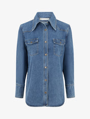 Chemise en jean droite à poches à rabat - Bleu - 1