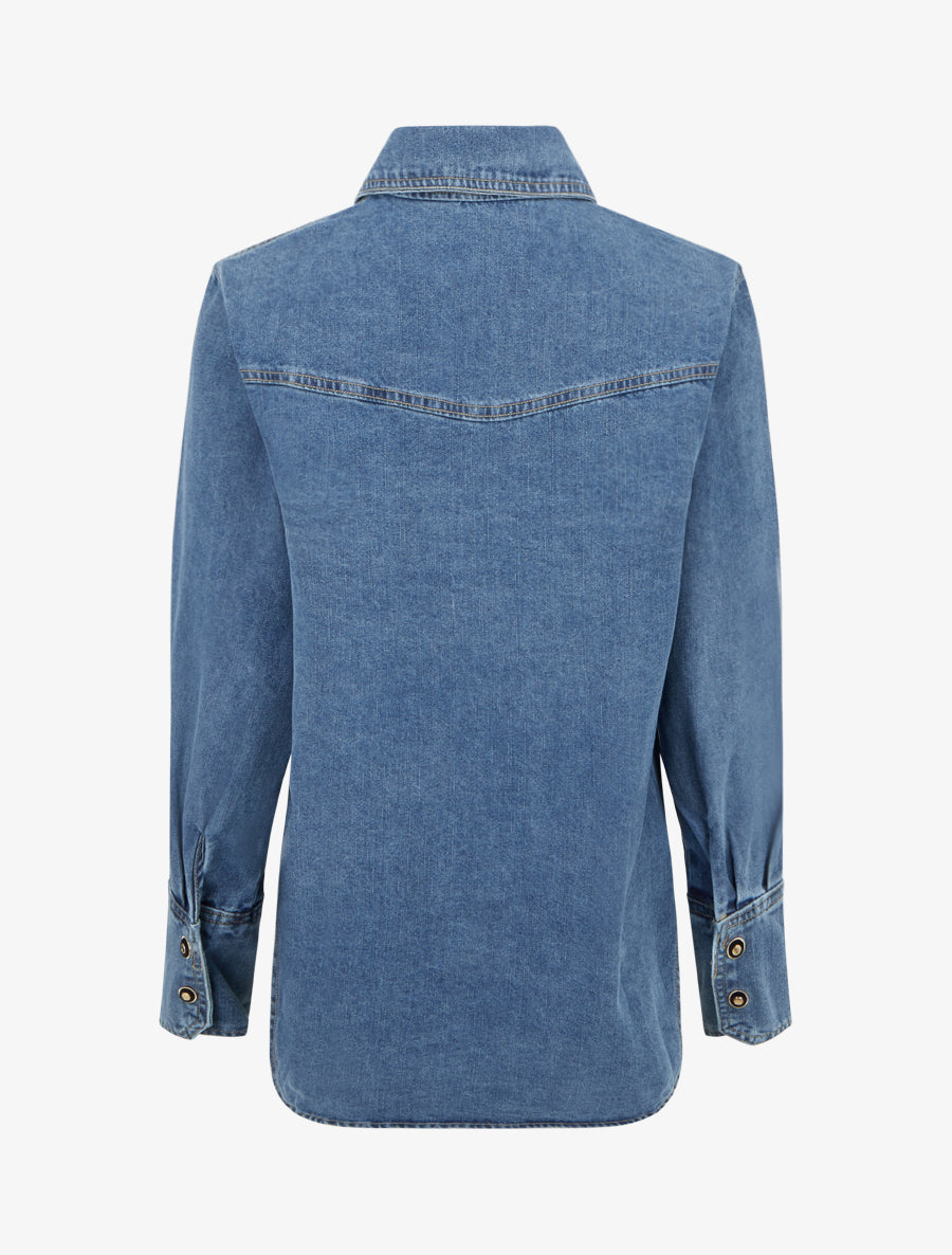 Chemise en jean droite à poches à rabat - Bleu - 2