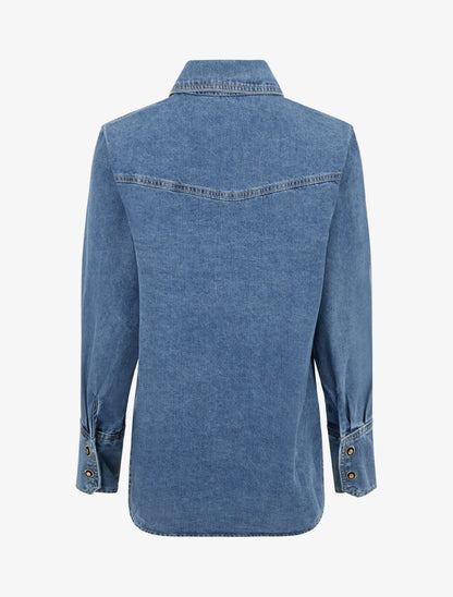 Chemise en jean droite à poches à rabat - Bleu - 2