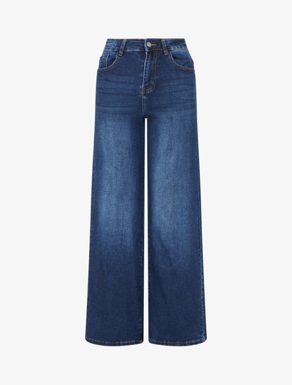 Jean à poches strassées coupe droite - Bleu - 1