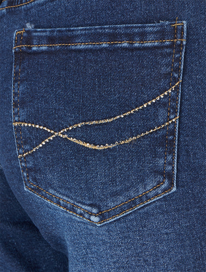 Jean à poches strassées coupe droite - Bleu - 3