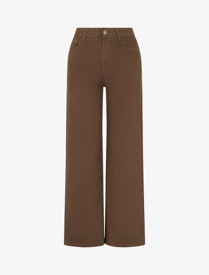 Jean wide leg taille haute - Marron - 1