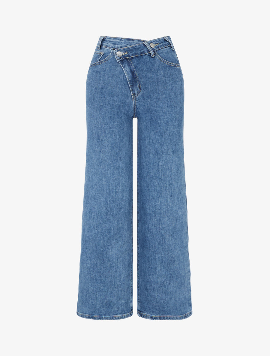 Jean standard à boutons diagonaux coupe droite - Bleu - 1