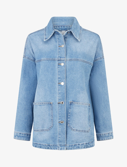 Veste en jean à poches plaquées - Bleu clair - 1