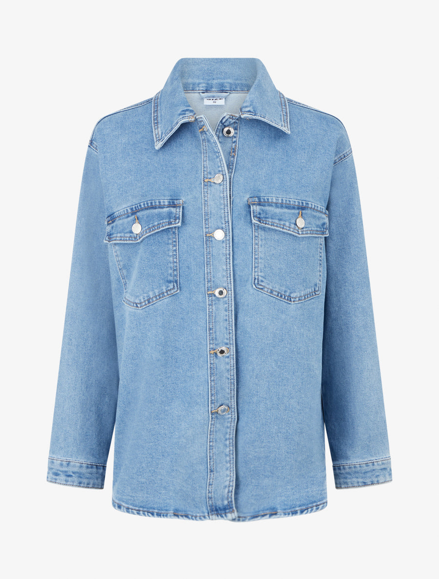 Veste en jean à poches à rabat - Bleu clair - 1