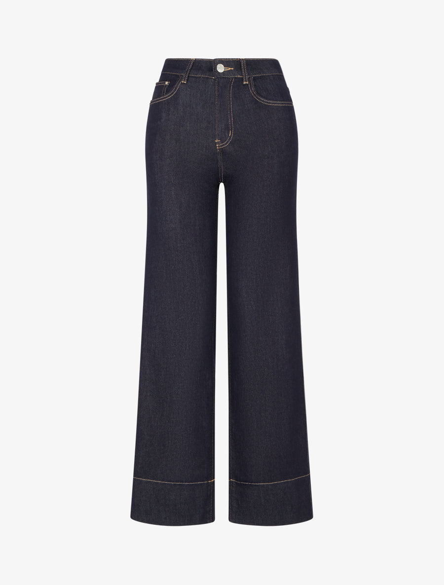 Jean wide leg à surpiqûres coupe droite - Bleu brut - 1