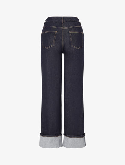 Jean wide leg à revers coupe droite - Bleu brut - 2