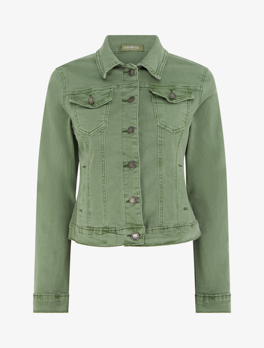 Veste en jean stretch coupe droite - Kaki - 1