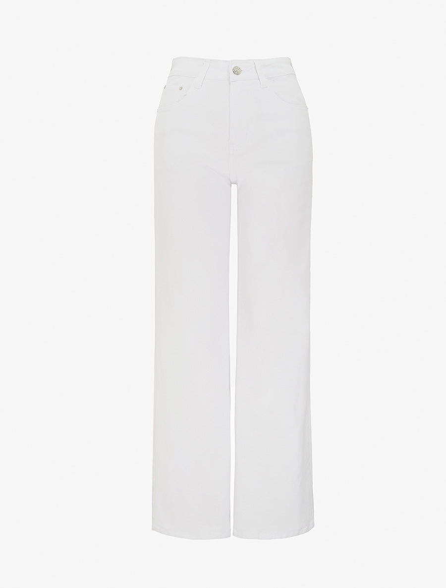 Jean droit uni taille haute - Blanc - 1