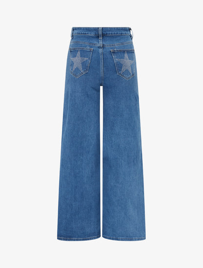 Jean à étoiles strassées coupe droite - Bleu - 2