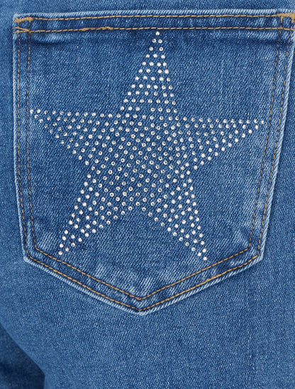Jean à étoiles strassées coupe droite - Bleu - 3