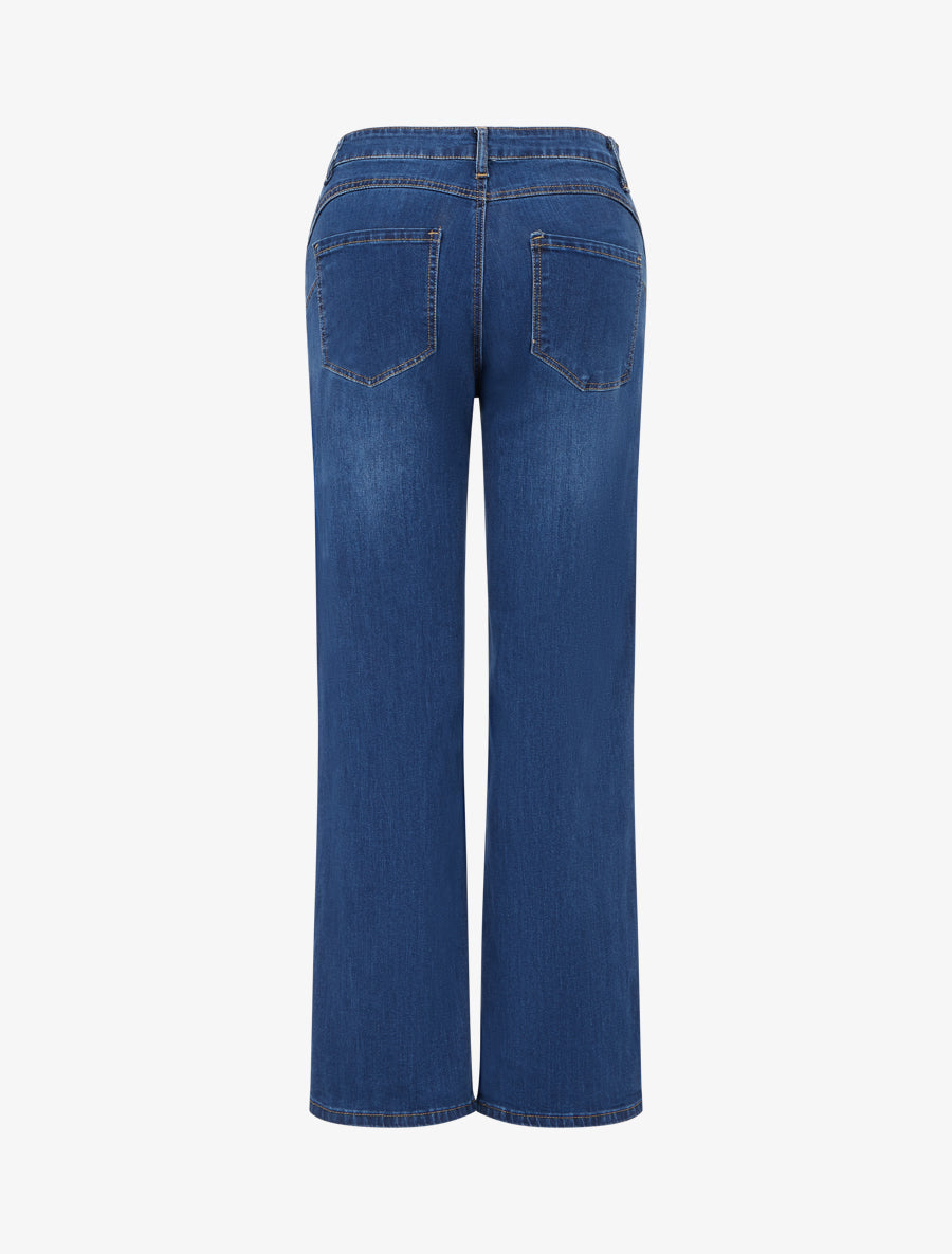 Jean droit taille haute push-up - Bleu - 2