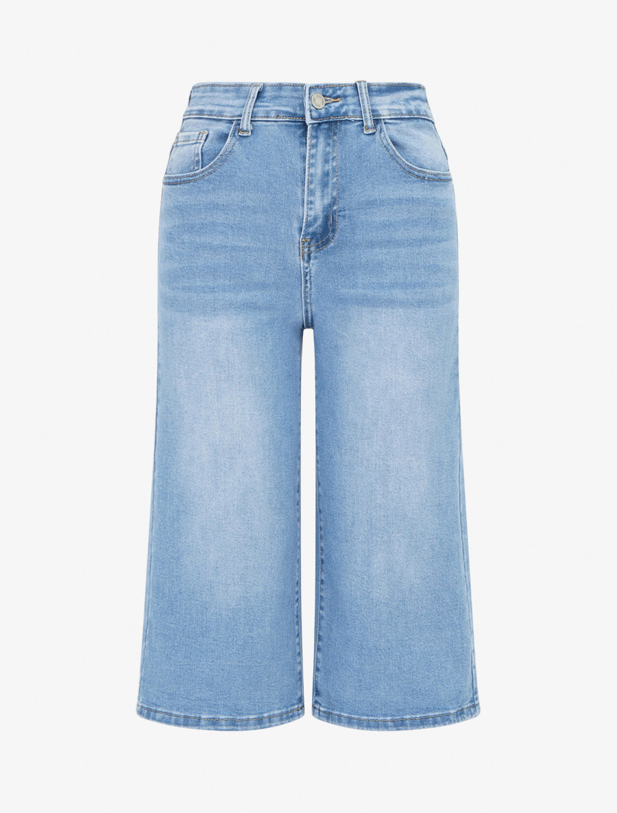 Bermuda droit en jean à taille haute - Bleu clair - 1